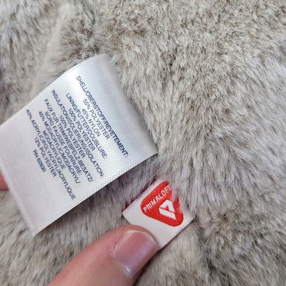 Lands End silver down alternative long puffer jacket winter coat fur - Picture 8 of 10